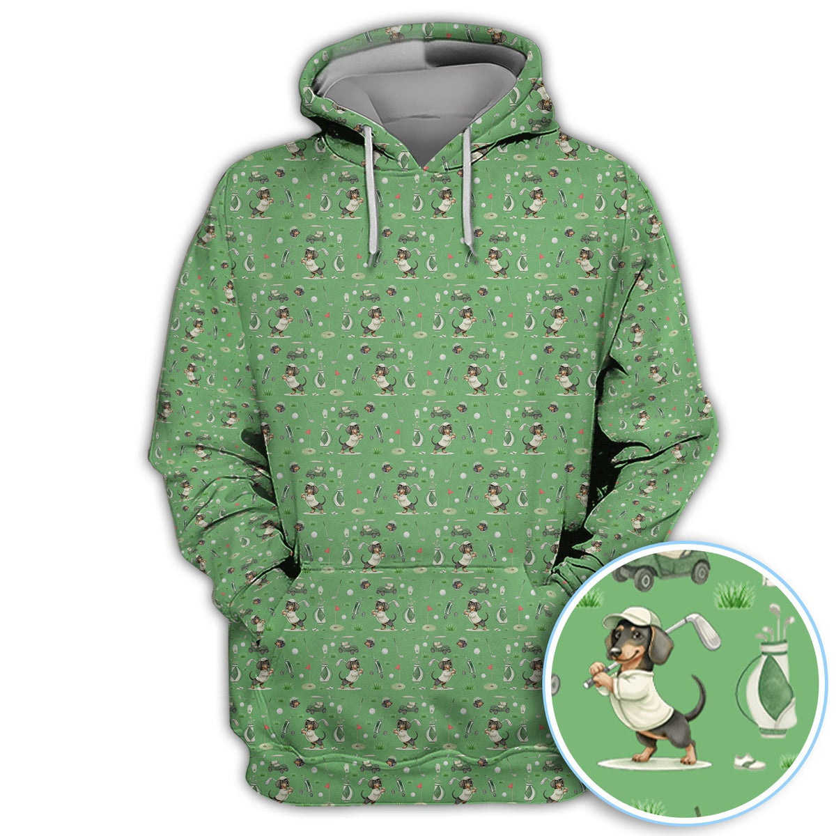 Funny Wiener Dog Golf Shirt, Dachshund Pattern Golf Polos, Crazy Golf Gift For Men