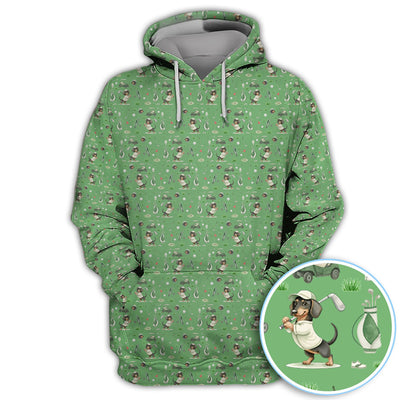Funny Wiener Dog Golf Shirt, Dachshund Pattern Golf Polos, Crazy Golf Gift For Men