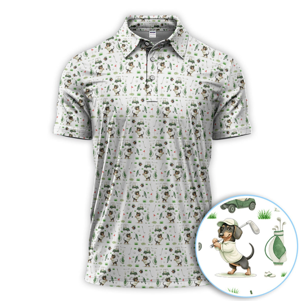 Funny Wiener Dog Golf Shirt, Dachshund Pattern Golf Polos, Crazy Golf Gift For Men