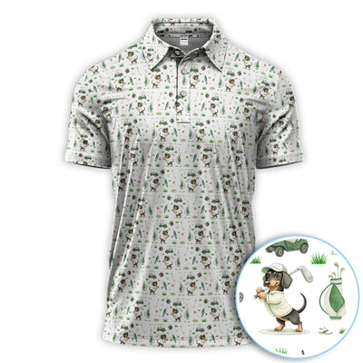 Funny Wiener Dog Golf Shirt, Dachshund Pattern Golf Polos, Crazy Golf Gift For Men
