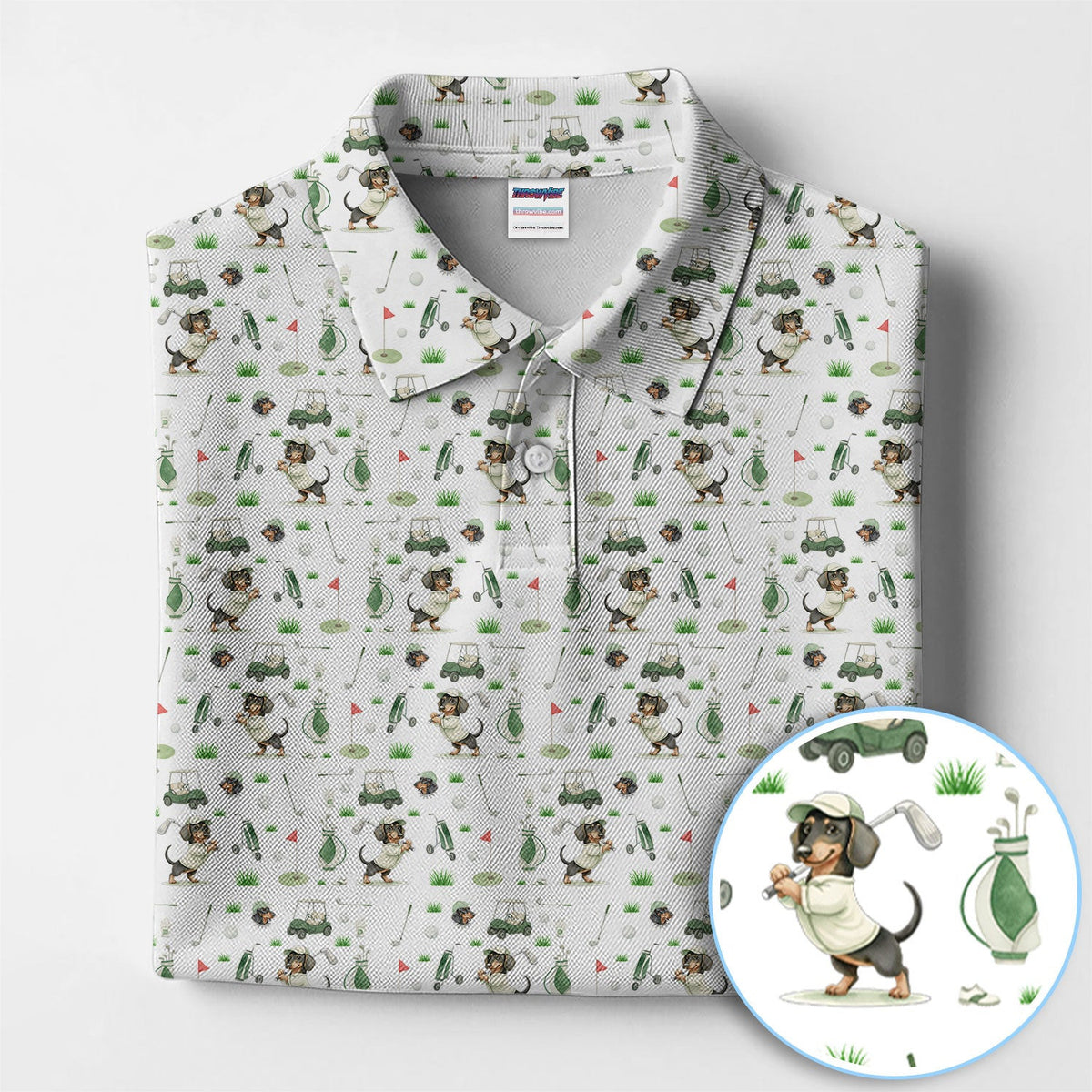 Funny Wiener Dog Golf Shirt, Dachshund Pattern Golf Polos, Crazy Golf Gift For Men