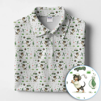 Funny Wiener Dog Golf Shirt, Dachshund Pattern Golf Polos, Crazy Golf Gift For Men