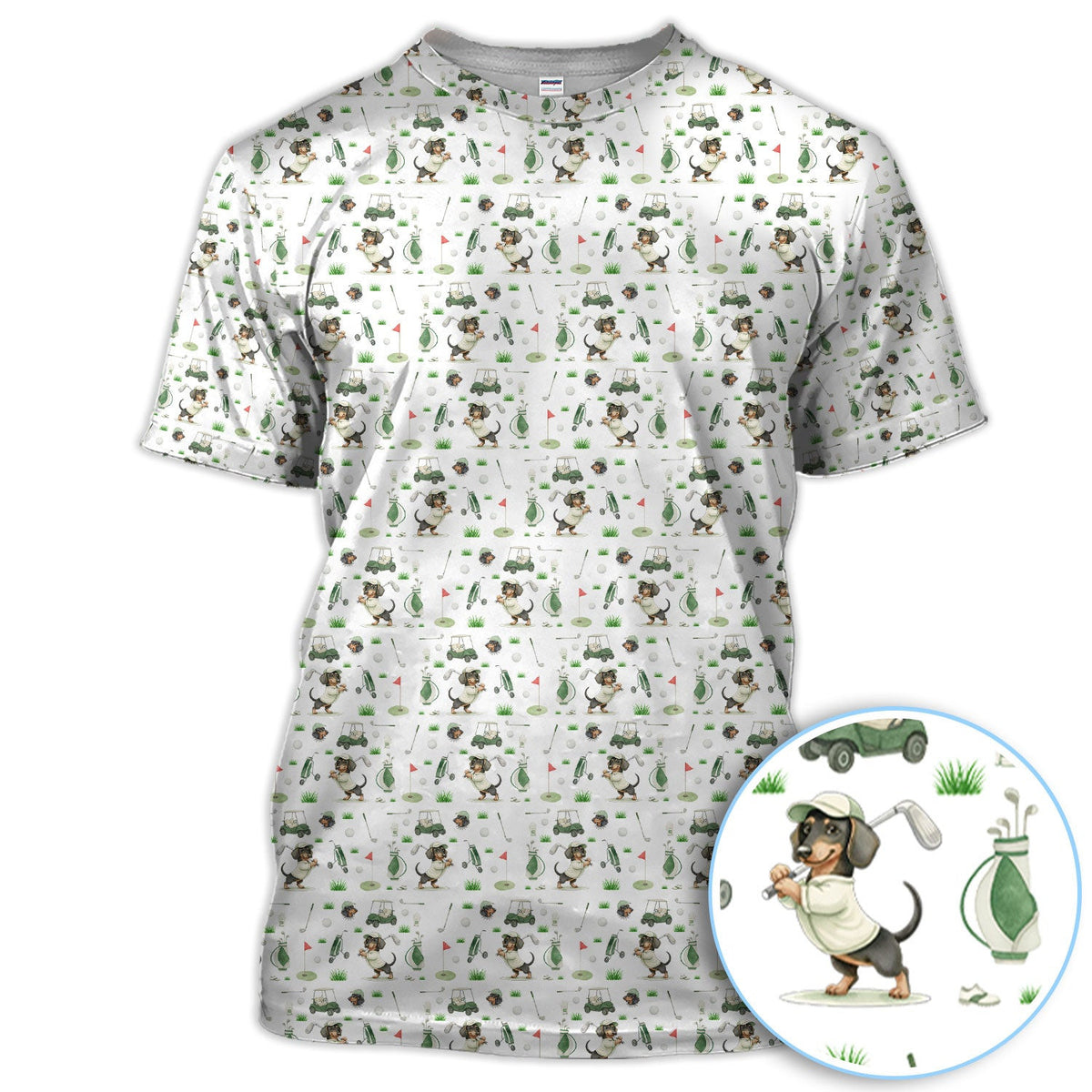Funny Wiener Dog Golf Shirt, Dachshund Pattern Golf Polos, Crazy Golf Gift For Men