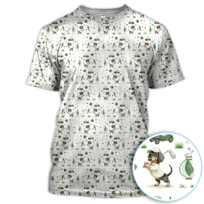 Funny Wiener Dog Golf Shirt, Dachshund Pattern Golf Polos, Crazy Golf Gift For Men