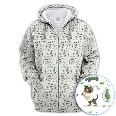Funny Wiener Dog Golf Shirt, Dachshund Pattern Golf Polos, Crazy Golf Gift For Men