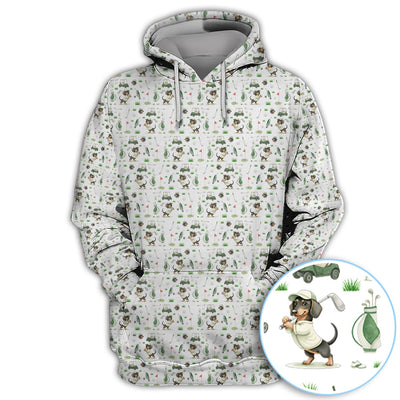 Funny Wiener Dog Golf Shirt, Dachshund Pattern Golf Polos, Crazy Golf Gift For Men