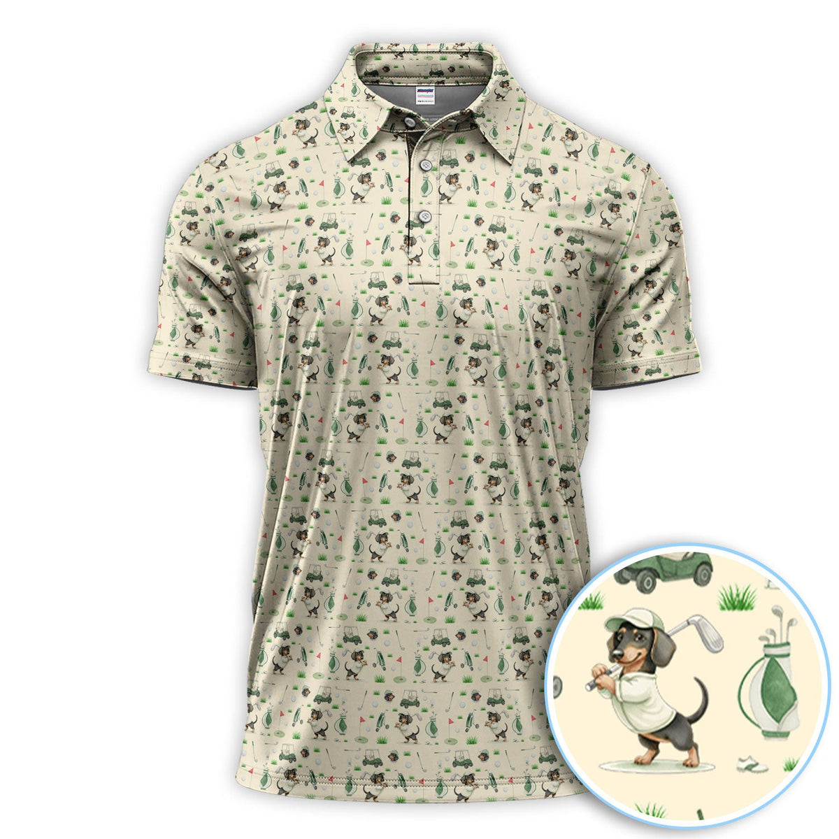 Funny Wiener Dog Golf Shirt, Dachshund Pattern Golf Polos, Crazy Golf Gift For Men