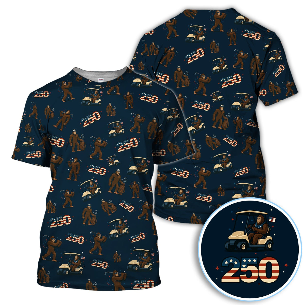 Crazy Bigfoot Golf Polos For Golfer, Patriotic 250th Anniversary Pattern Golf Shirt, Funny Golf Gift For Men