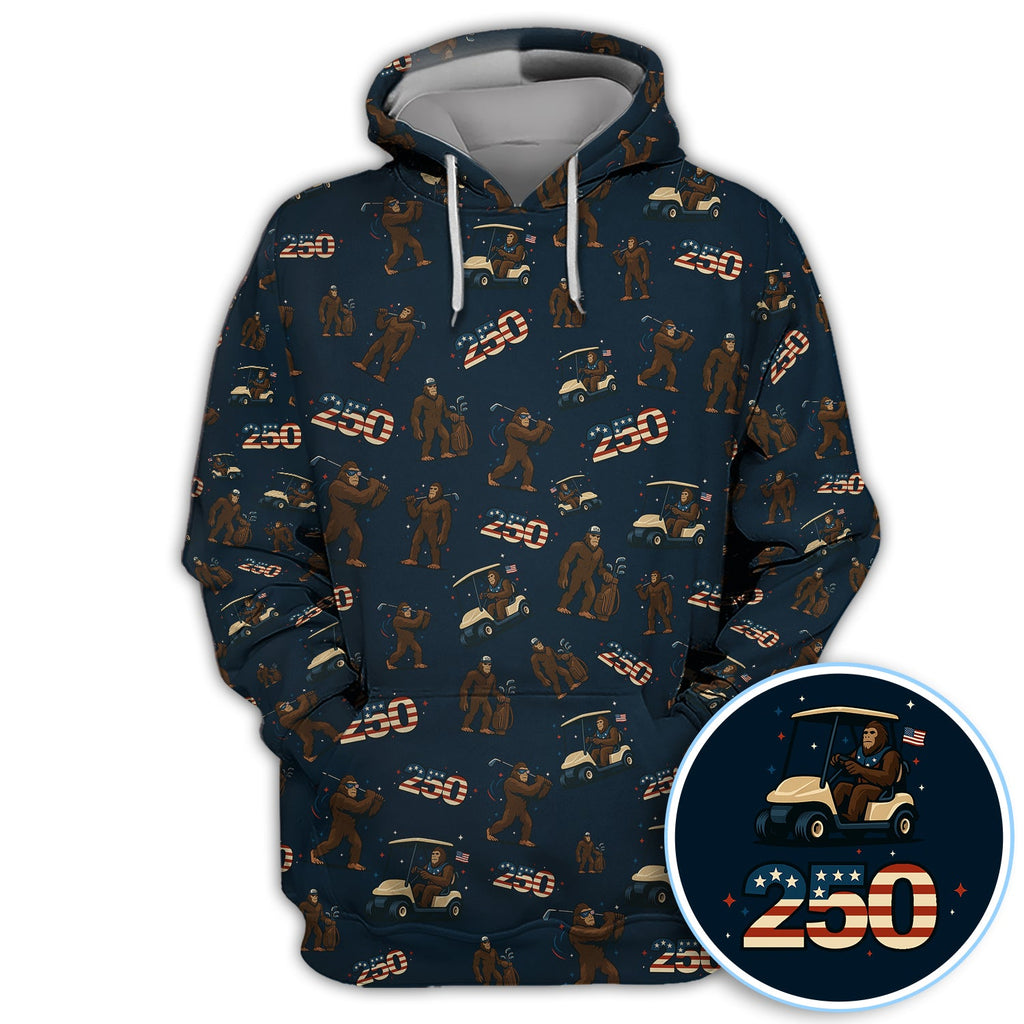 Crazy Bigfoot Golf Polos For Golfer, Patriotic 250th Anniversary Pattern Golf Shirt, Funny Golf Gift For Men
