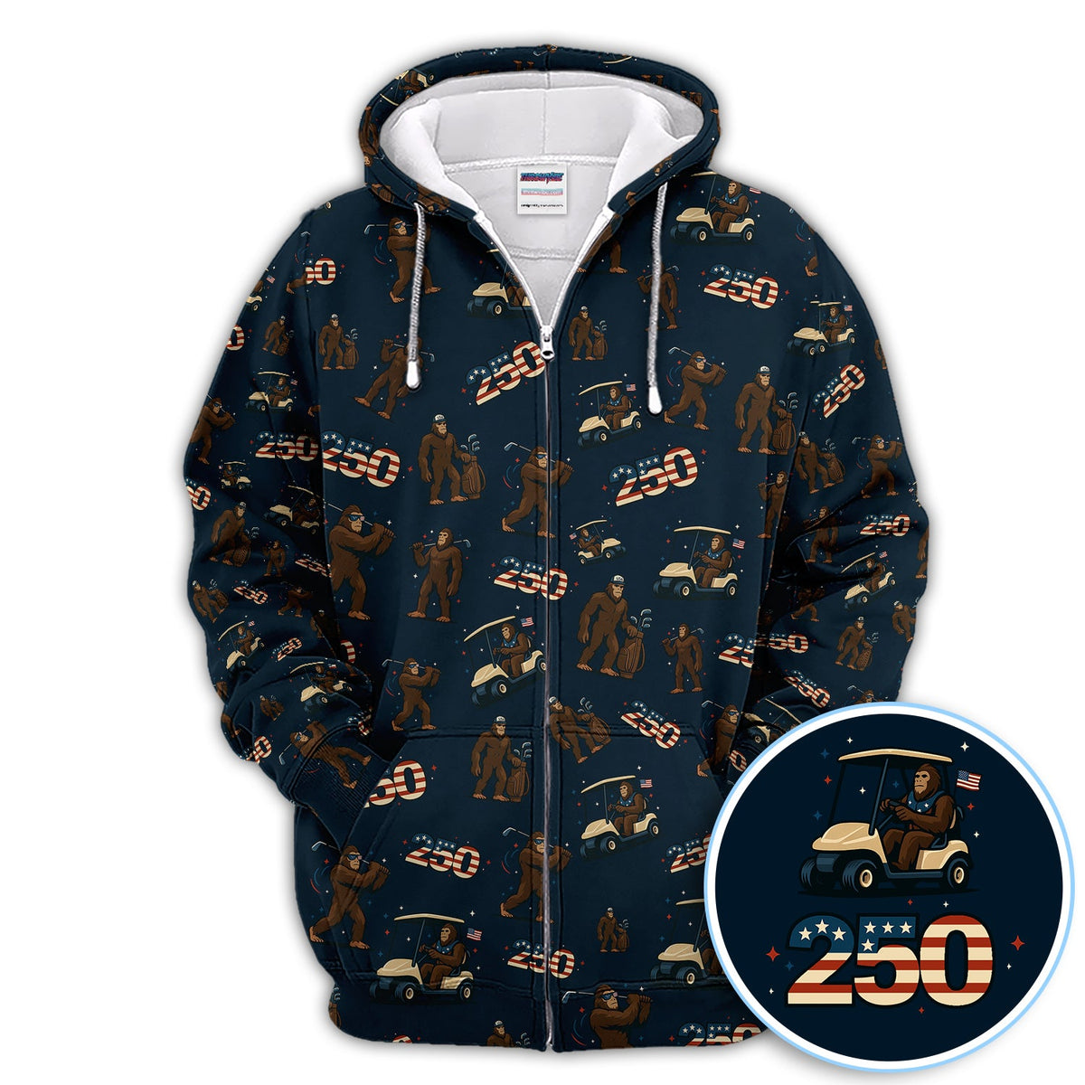 Crazy Bigfoot Golf Polos For Golfer, Patriotic 250th Anniversary Pattern Golf Shirt, Funny Golf Gift For Men