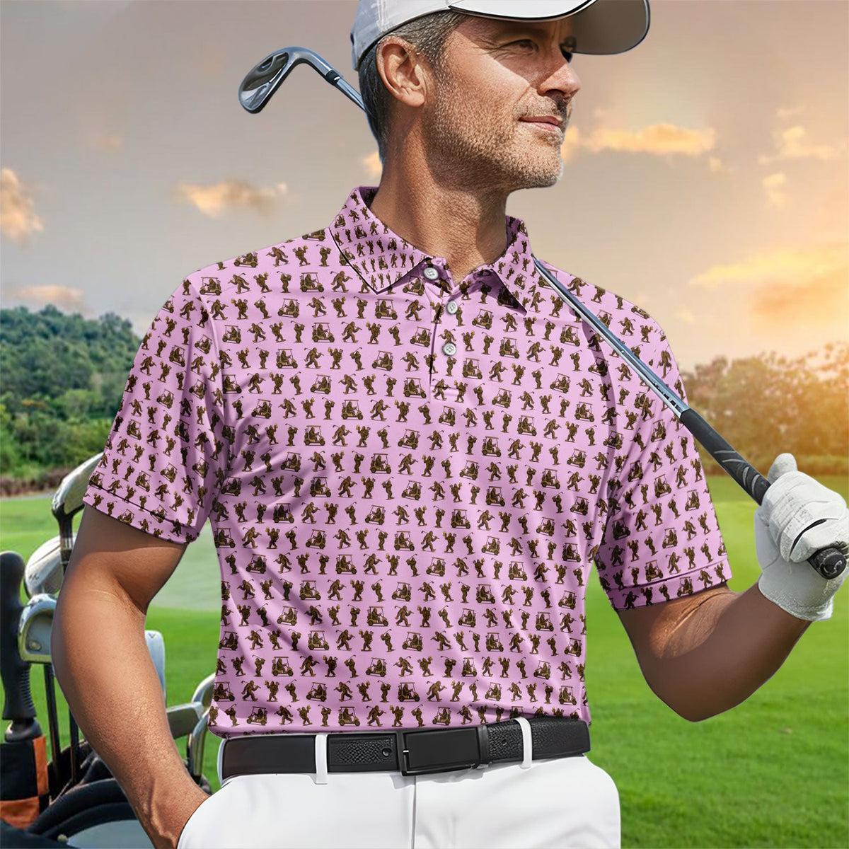 Funny Golf Pattern Shirt, Bigfoot Golf Shirt For Men, Crazy Golf Gift For Golfer