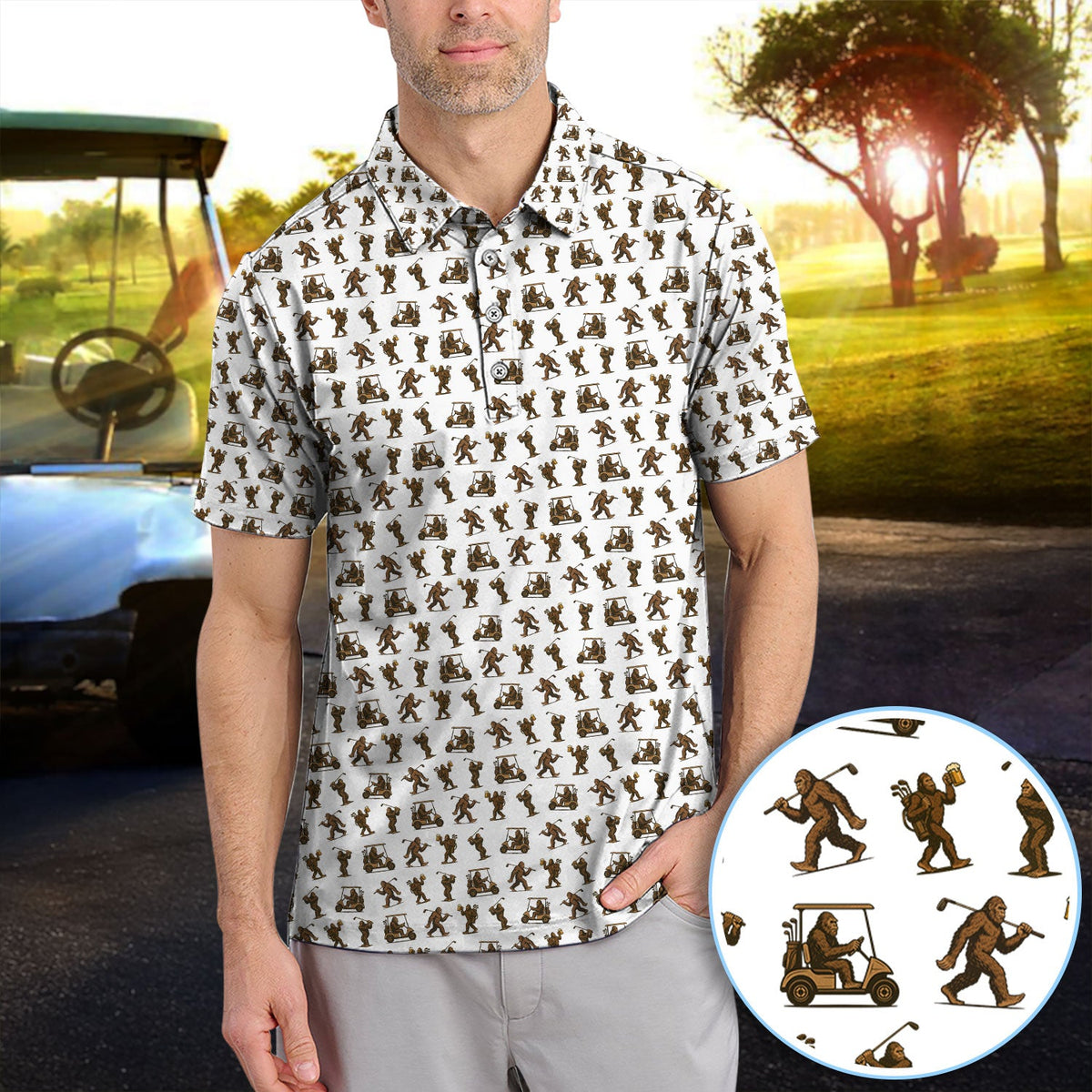 Funny Golf Pattern Shirt, Bigfoot Golf Shirt For Men, Crazy Golf Gift For Golfer