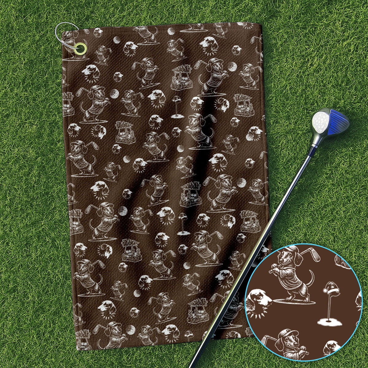 Dachshund Pattern Golf Towel For Men, Funny Golf Towels, Golf Gift For Golfer