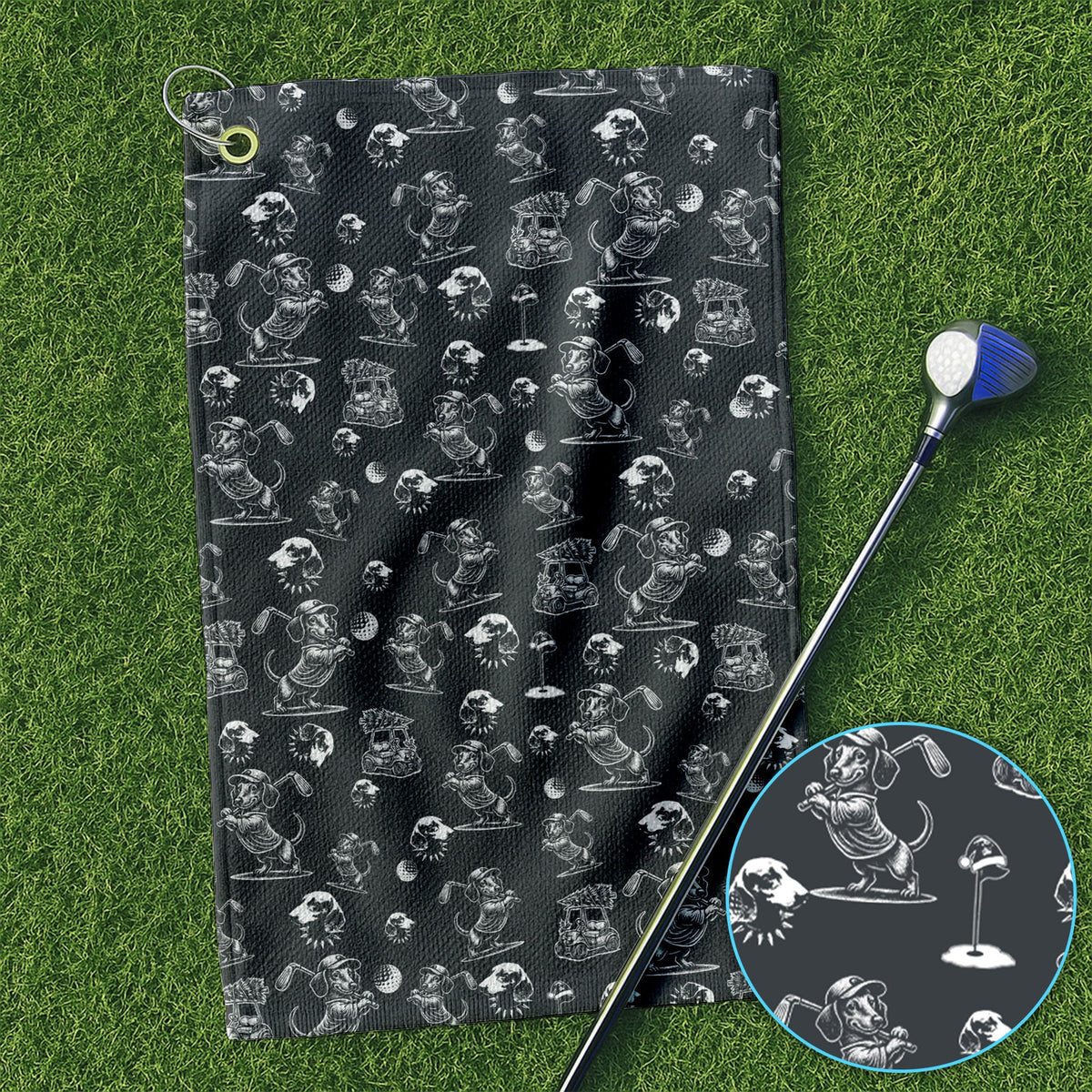 Dachshund Pattern Golf Towel For Men, Funny Golf Towels, Golf Gift For Golfer