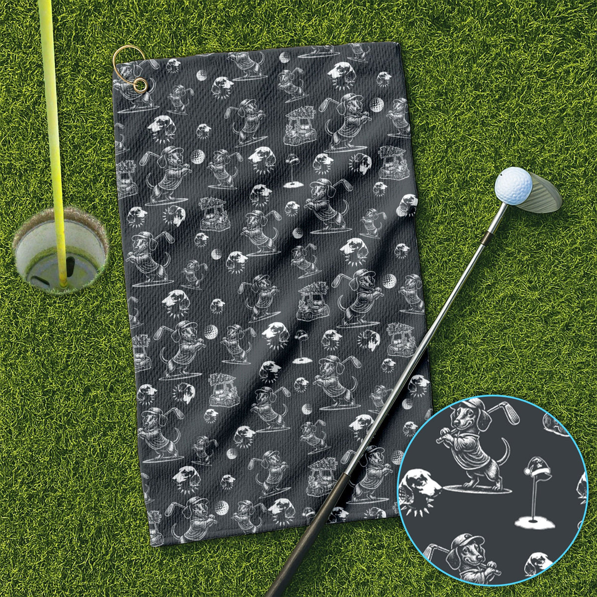 Dachshund Pattern Golf Towel For Men, Funny Golf Towels, Golf Gift For Golfer