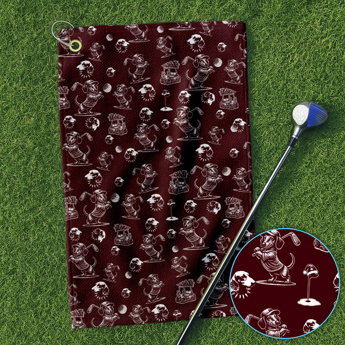 Dachshund Pattern Golf Towel For Men, Funny Golf Towels, Golf Gift For Golfer