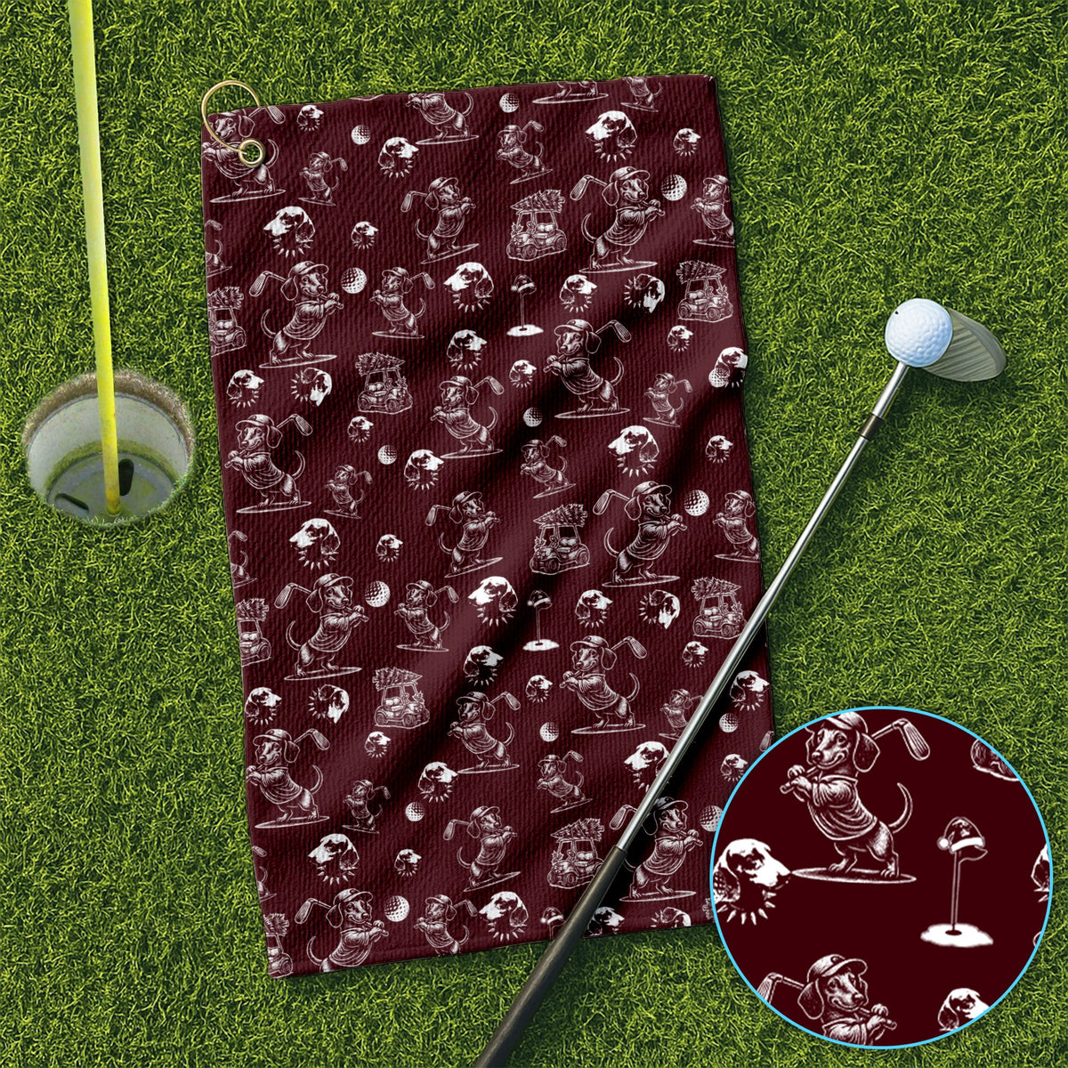 Dachshund Pattern Golf Towel For Men, Funny Golf Towels, Golf Gift For Golfer