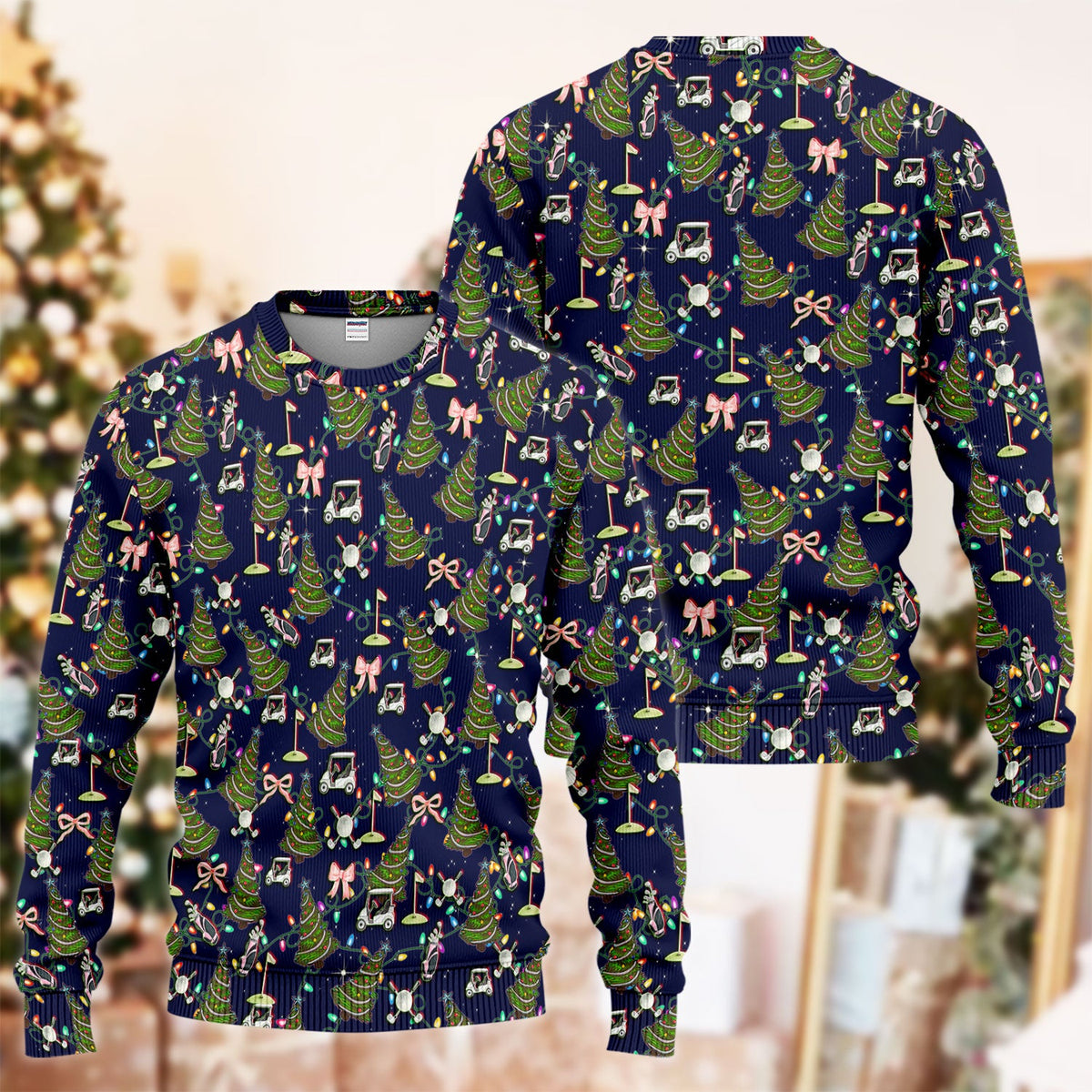 Christmas Pattern Ugly Sweater, Funny Xmas Golf Sweater, Festive Golf Gift For Men