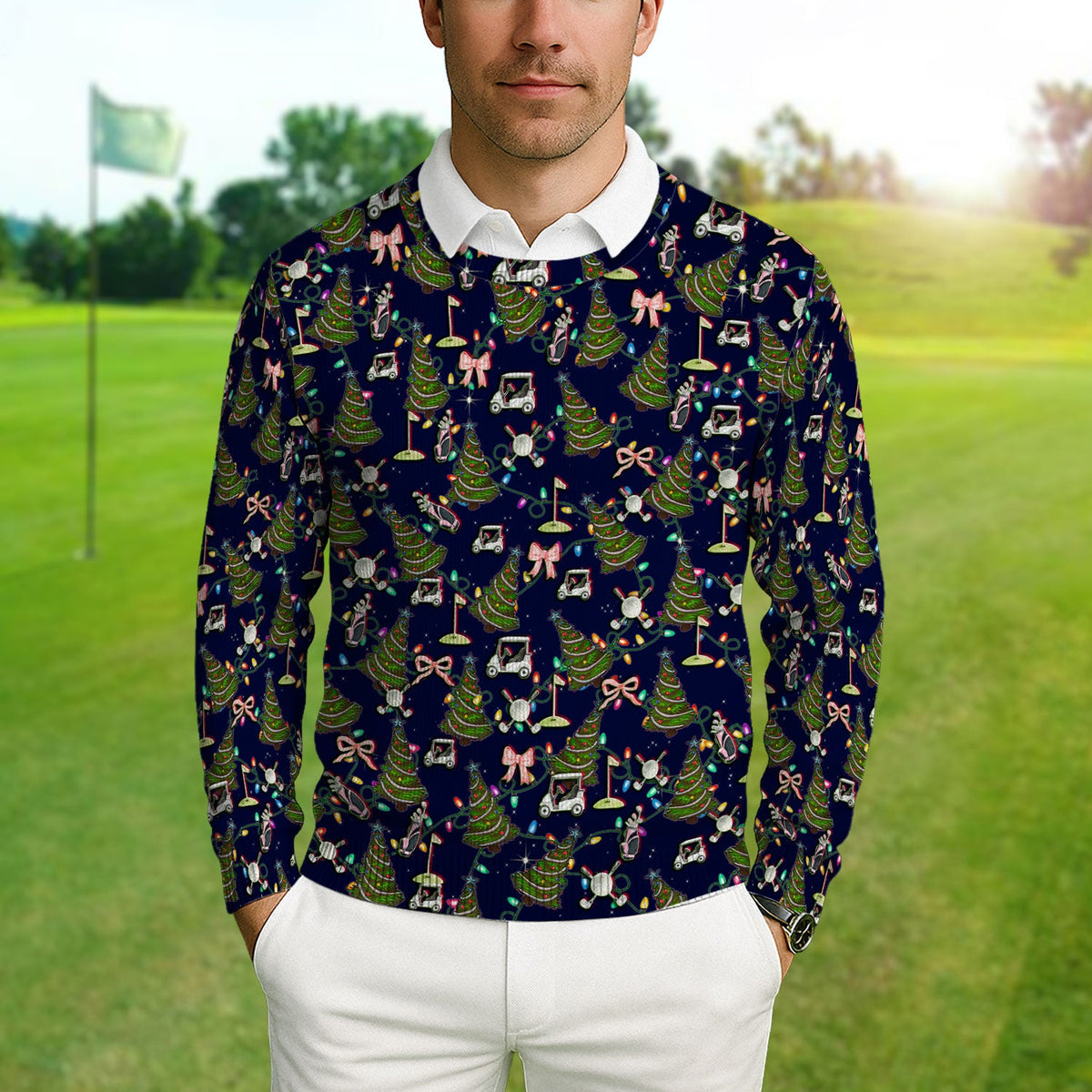 Christmas Pattern Ugly Sweater, Funny Xmas Golf Sweater, Festive Golf Gift For Men