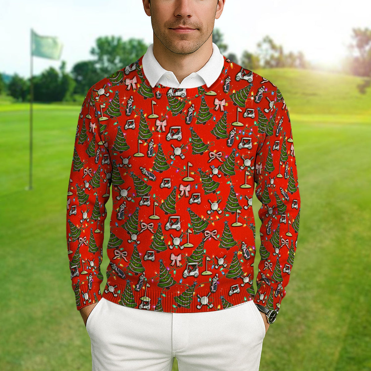 Christmas Pattern Ugly Sweater, Funny Xmas Golf Sweater, Festive Golf Gift For Men