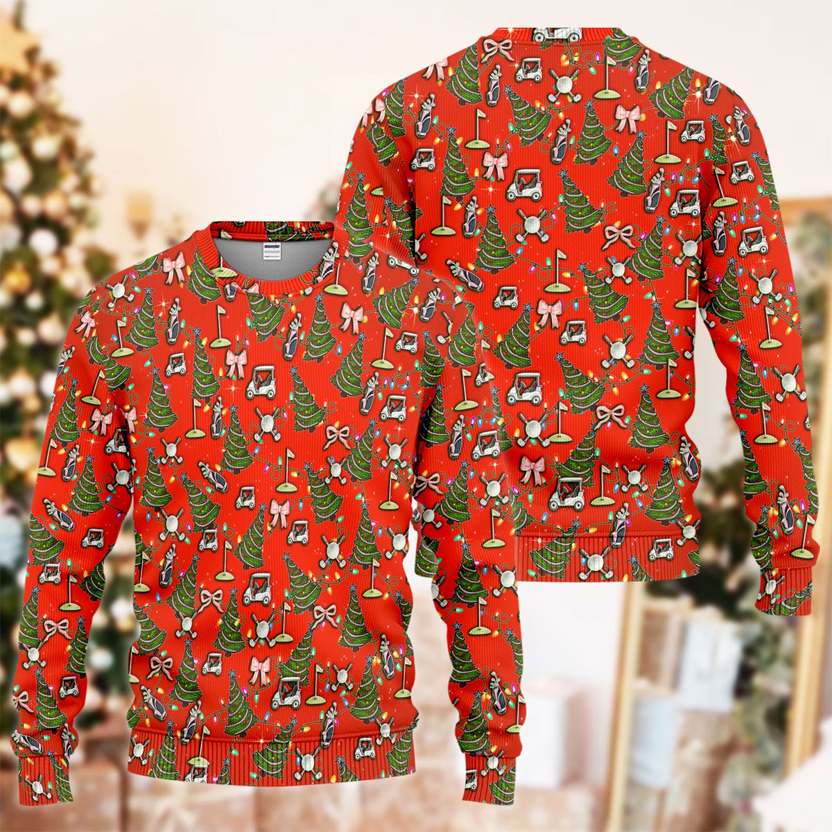 Christmas Pattern Ugly Sweater, Funny Xmas Golf Sweater, Festive Golf Gift For Men