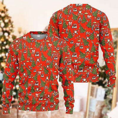 Christmas Pattern Ugly Sweater, Funny Xmas Golf Sweater, Festive Golf Gift For Men