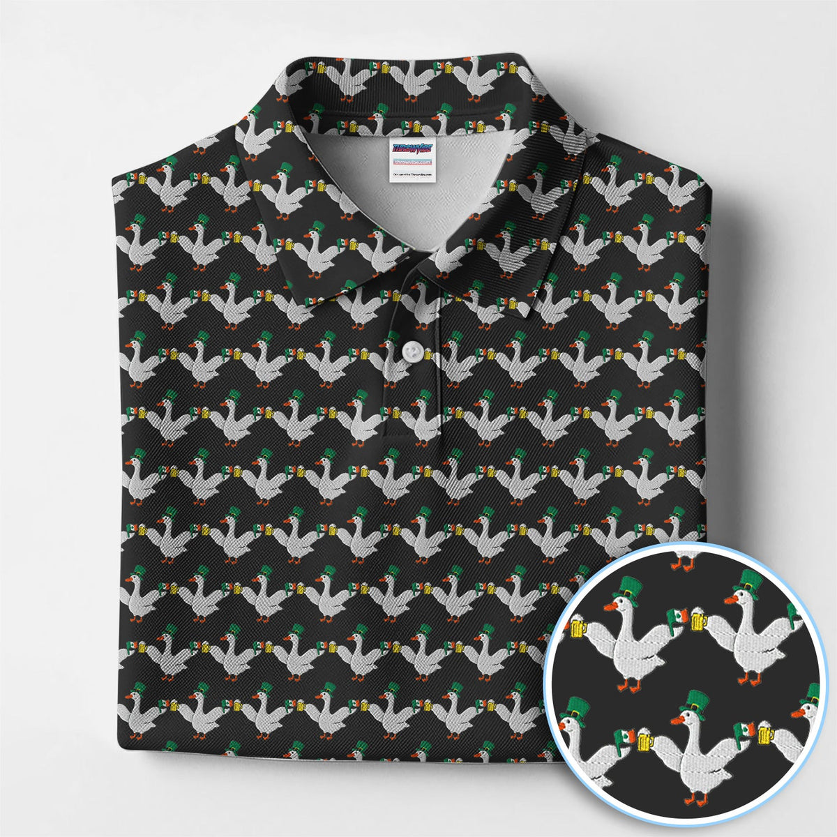 Lucky Irish Goose Golf Polos, St Patrick’s Day Beer Goose Pattern Shirt, Funny Golf Shirt For Men