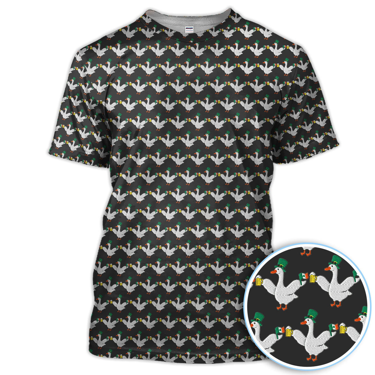 Lucky Irish Goose Golf Polos, St Patrick’s Day Beer Goose Pattern Shirt, Funny Golf Shirt For Men