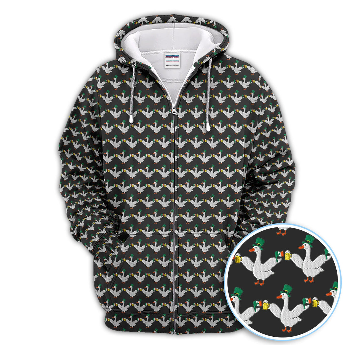 Lucky Irish Goose Golf Polos, St Patrick’s Day Beer Goose Pattern Shirt, Funny Golf Shirt For Men