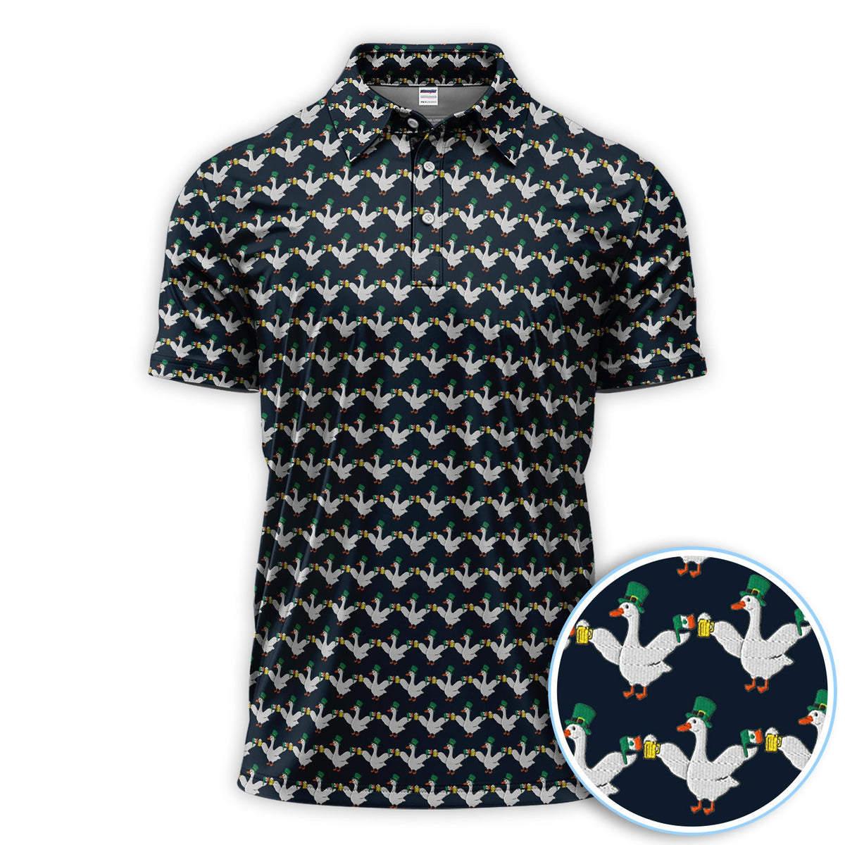 Lucky Irish Goose Golf Polos, St Patrick’s Day Beer Goose Pattern Shirt, Funny Golf Shirt For Men