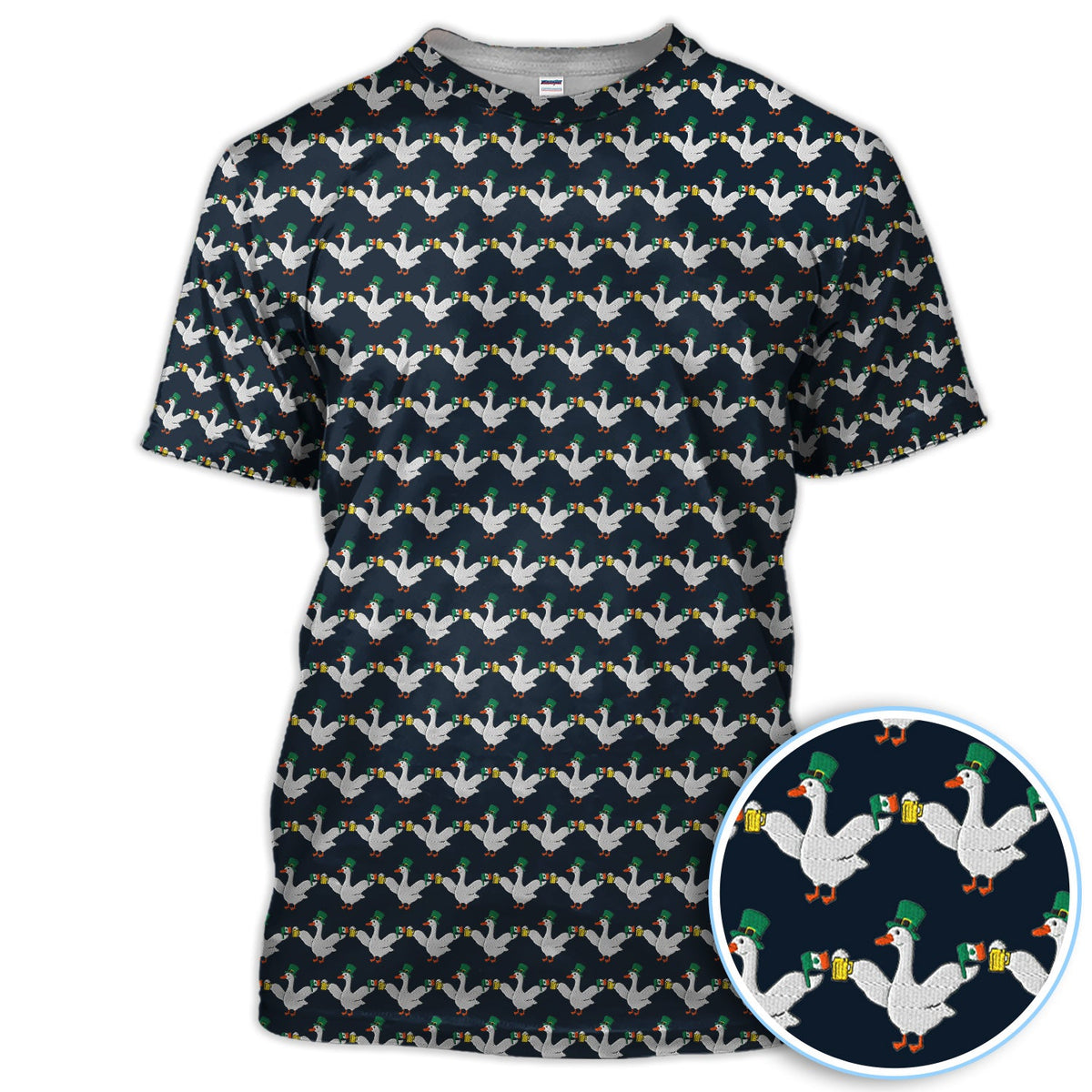 Lucky Irish Goose Golf Polos, St Patrick’s Day Beer Goose Pattern Shirt, Funny Golf Shirt For Men