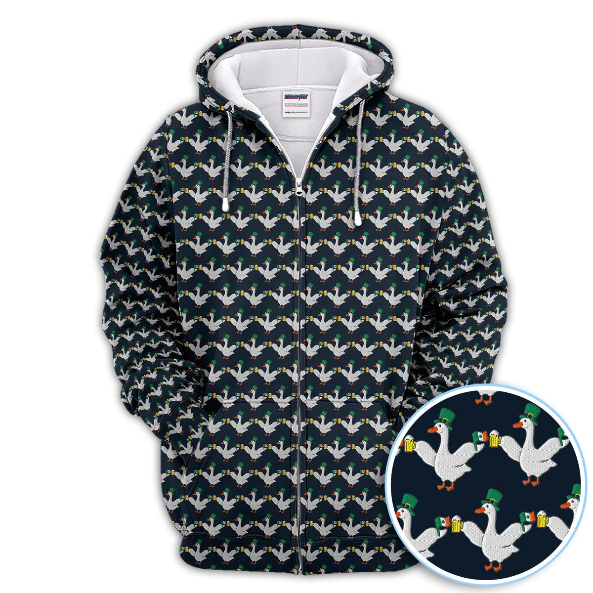 Lucky Irish Goose Golf Polos, St Patrick’s Day Beer Goose Pattern Shirt, Funny Golf Shirt For Men
