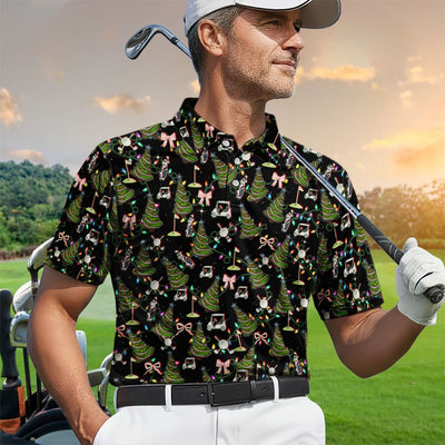Christmas Pattern Polos, Funny Xmas Golf Shirt, Festive Golf Gift For Men