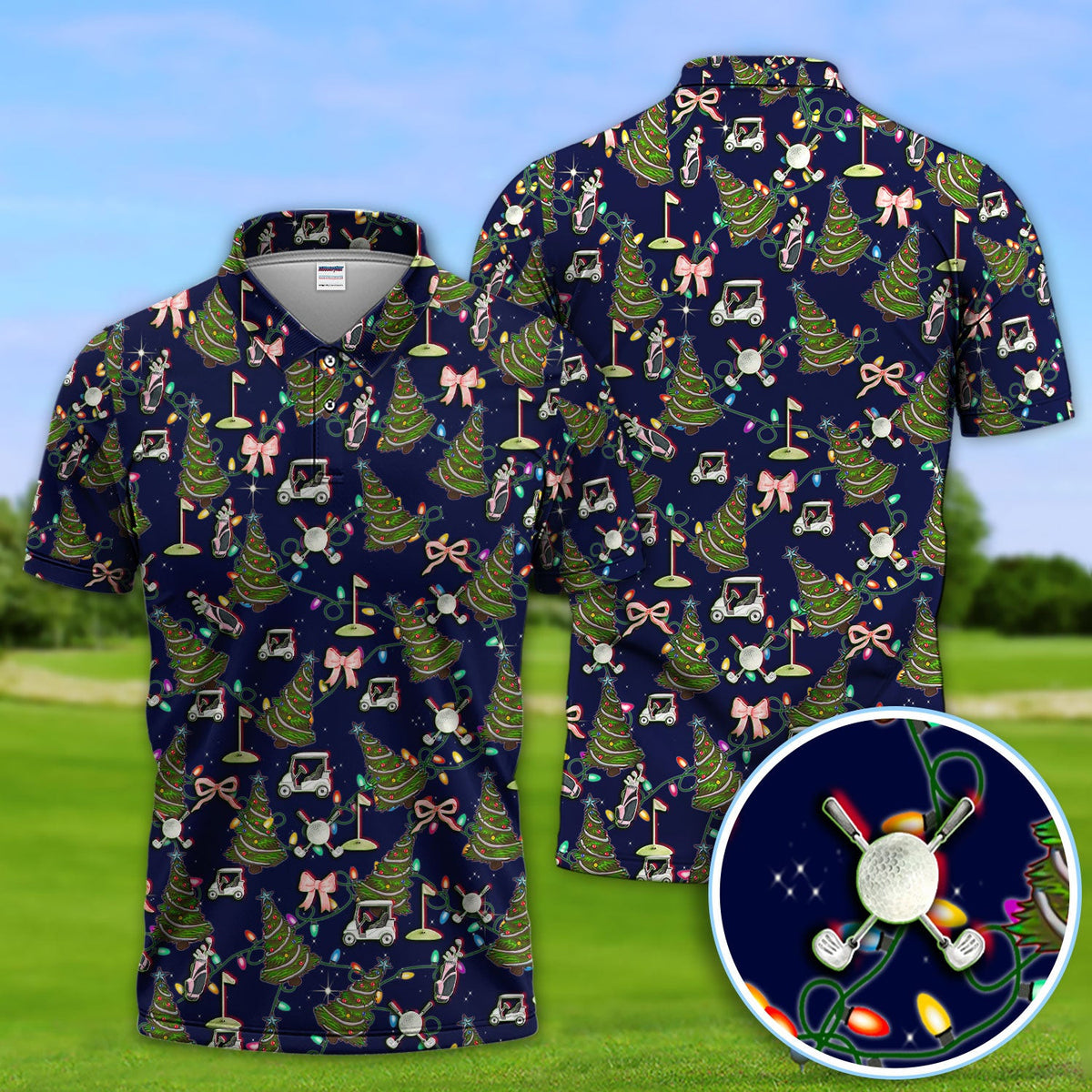Christmas Pattern Polos, Funny Xmas Golf Shirt, Festive Golf Gift For Men