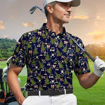 Christmas Pattern Polos, Funny Xmas Golf Shirt, Festive Golf Gift For Men
