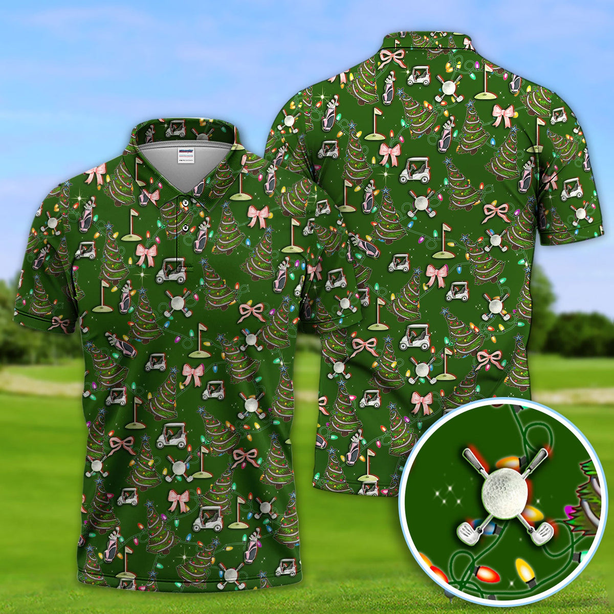 Christmas Pattern Polos, Funny Xmas Golf Shirt, Festive Golf Gift For Men