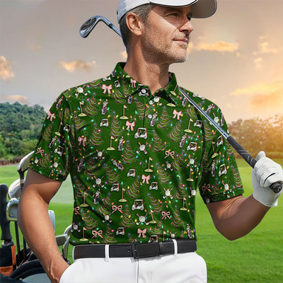 Christmas Pattern Polos, Funny Xmas Golf Shirt, Festive Golf Gift For Men