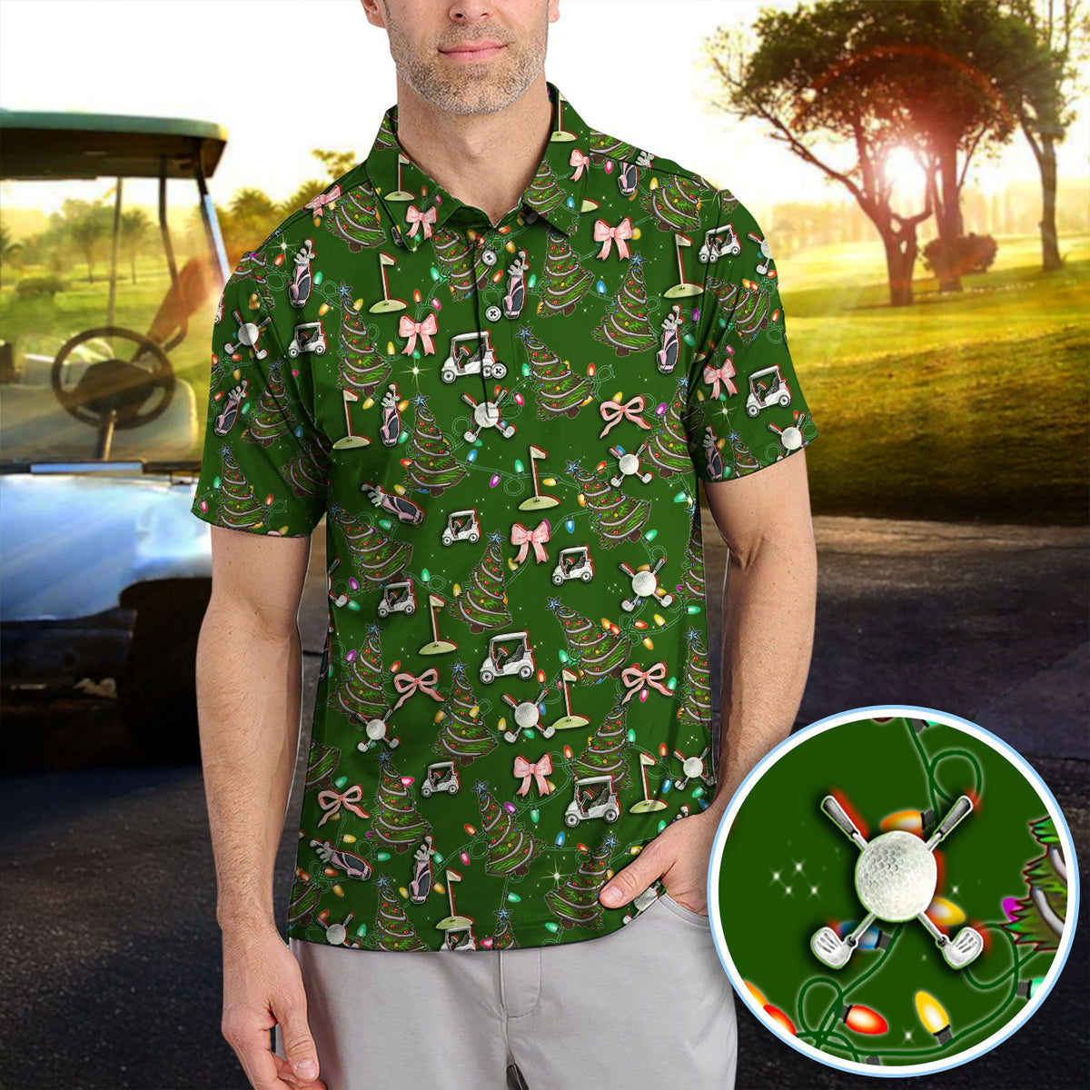 Christmas Pattern Polos, Funny Xmas Golf Shirt, Festive Golf Gift For Men