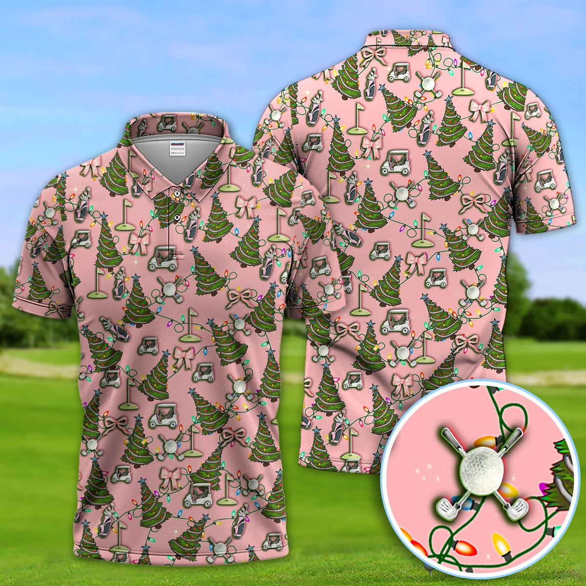 Christmas Pattern Polos, Funny Xmas Golf Shirt, Festive Golf Gift For Men