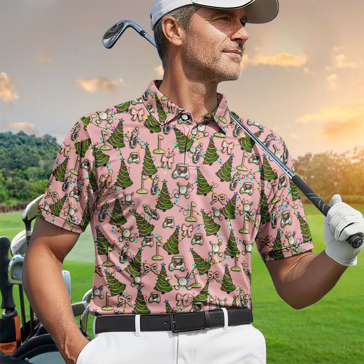 Christmas Pattern Polos, Funny Xmas Golf Shirt, Festive Golf Gift For Men