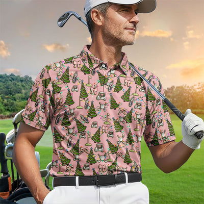 Christmas Pattern Polos, Funny Xmas Golf Shirt, Festive Golf Gift For Men