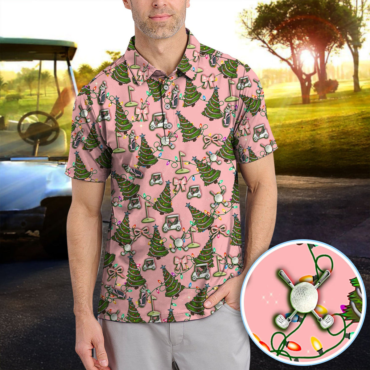 Christmas Pattern Polos, Funny Xmas Golf Shirt, Festive Golf Gift For Men