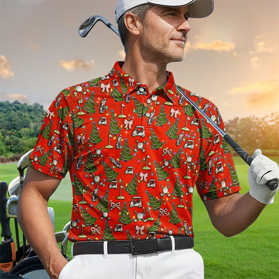 Christmas Pattern Polos, Funny Xmas Golf Shirt, Festive Golf Gift For Men
