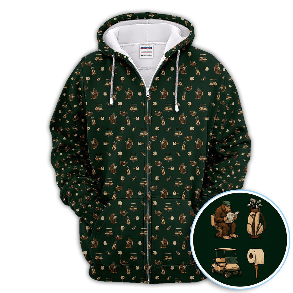 Funny Golf Shirt For Men, Bigfoot Pattern Golf Shirt, Crazy Golf Shirt For Golfer