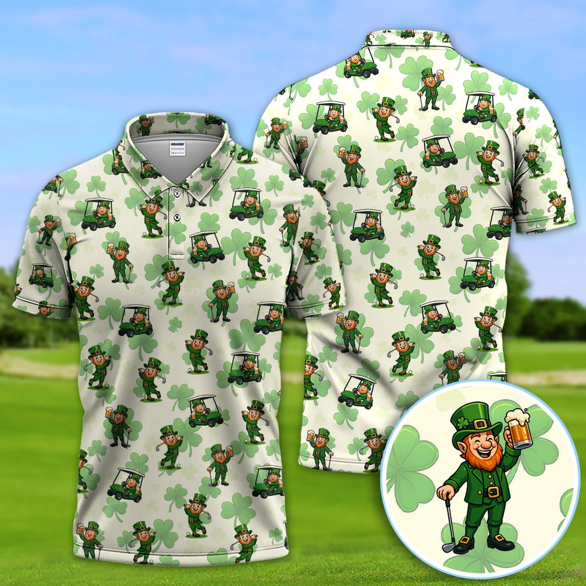 St. Patrick Leprechaun Golf Pattern Polos, Funny Golf Shirt For Men, Golf Gift For Golfer