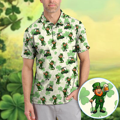 St. Patrick Leprechaun Golf Pattern Polos, Funny Golf Shirt For Men, Golf Gift For Golfer