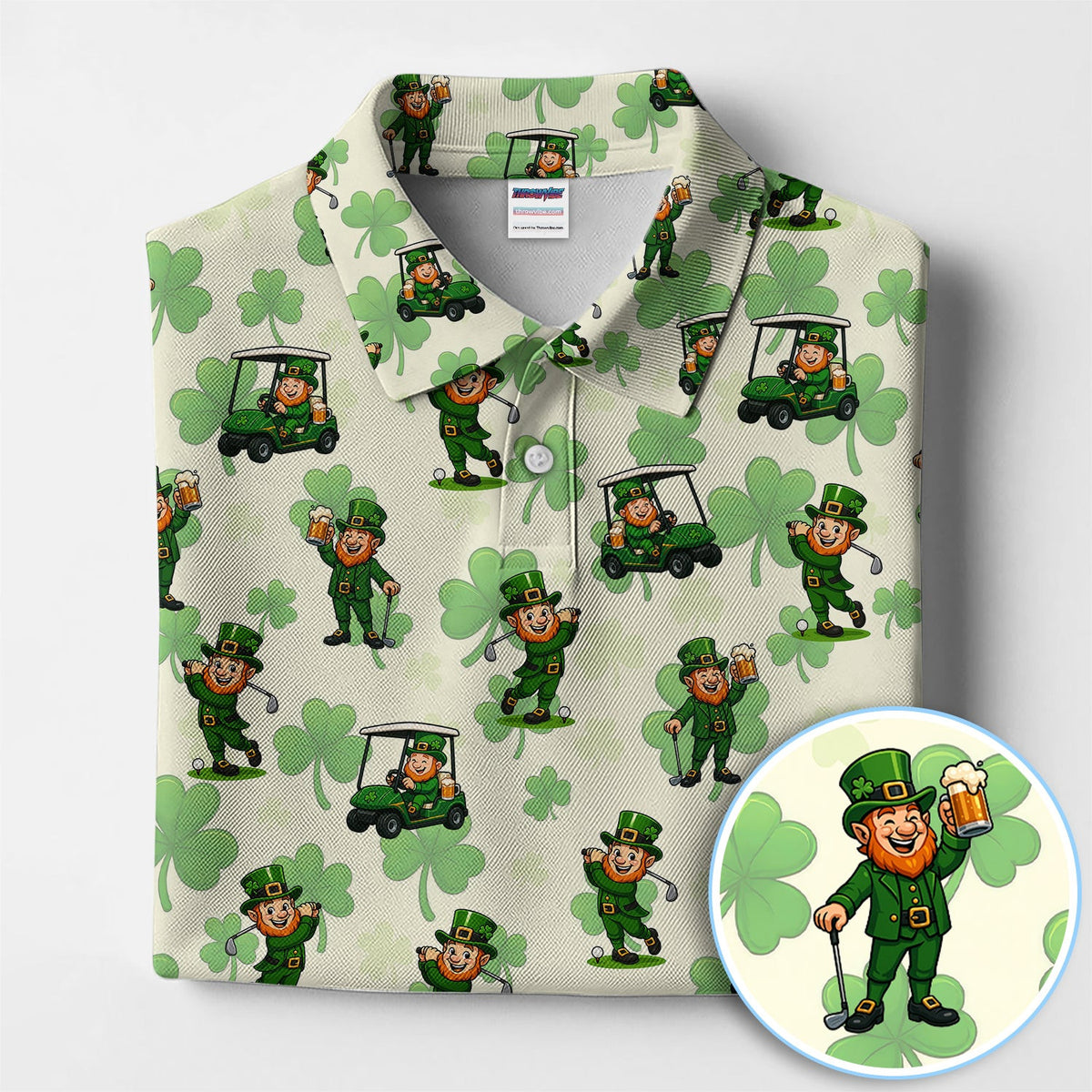 St. Patrick Leprechaun Golf Pattern Polos, Funny Golf Shirt For Men, Golf Gift For Golfer