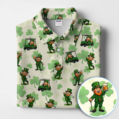 St. Patrick Leprechaun Golf Pattern Polos, Funny Golf Shirt For Men, Golf Gift For Golfer