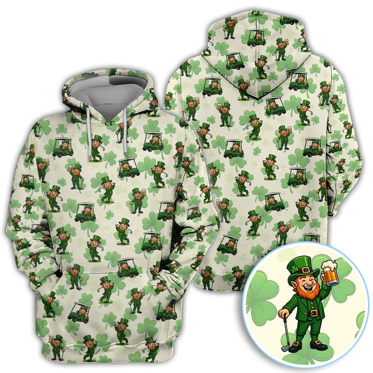 St. Patrick Leprechaun Golf Pattern Polos, Funny Golf Shirt For Men, Golf Gift For Golfer