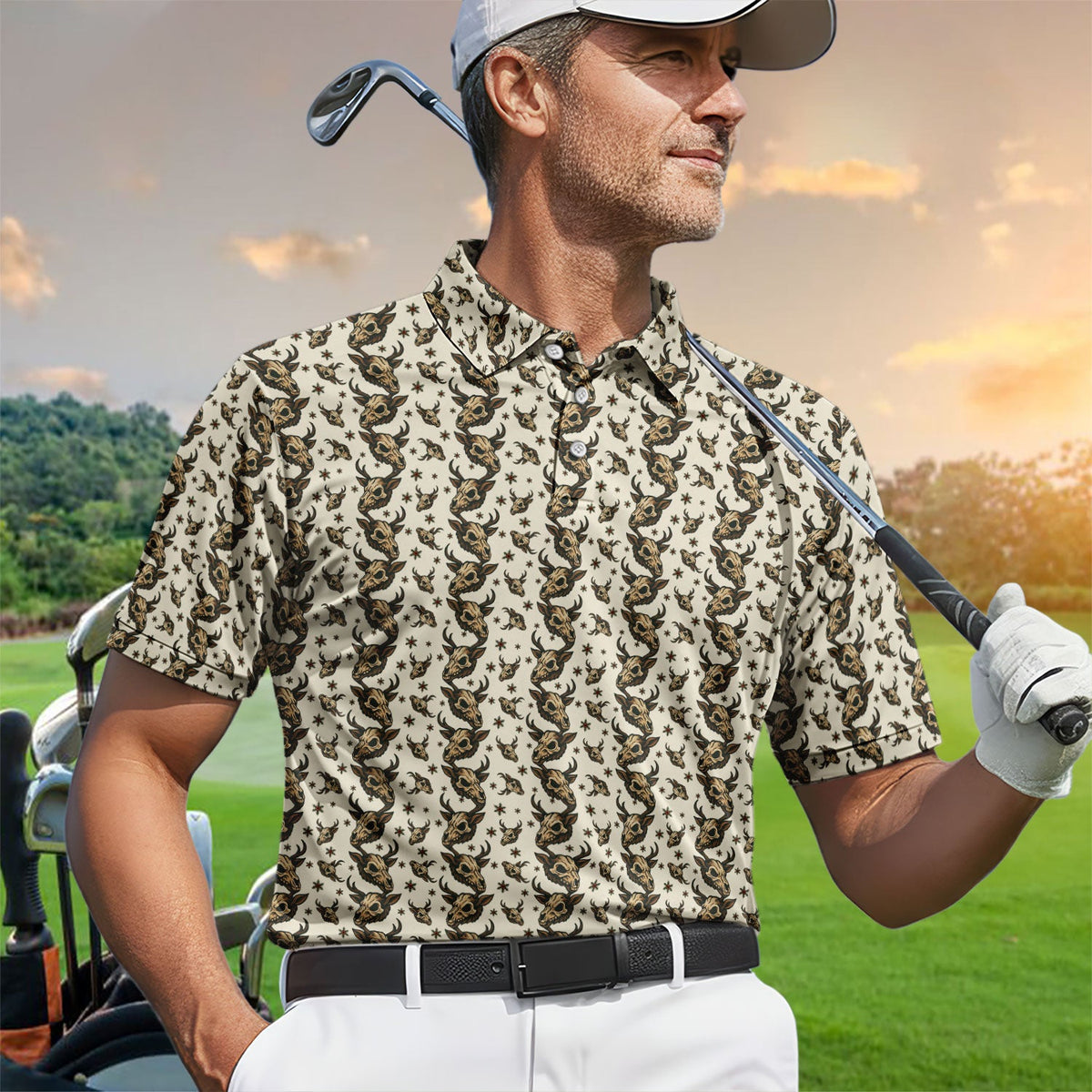 Krampus Christmas Pattern Golf Shirt, Crazy Xmas Golf Polos, Golf Gift For Men